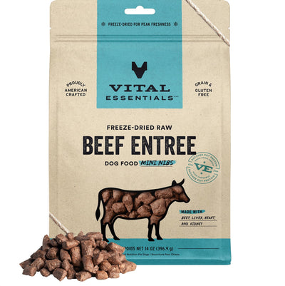 Vital Essentials Freeze Dried Raw Dog Food, Beef Mini Nibs Entree, 14 oz