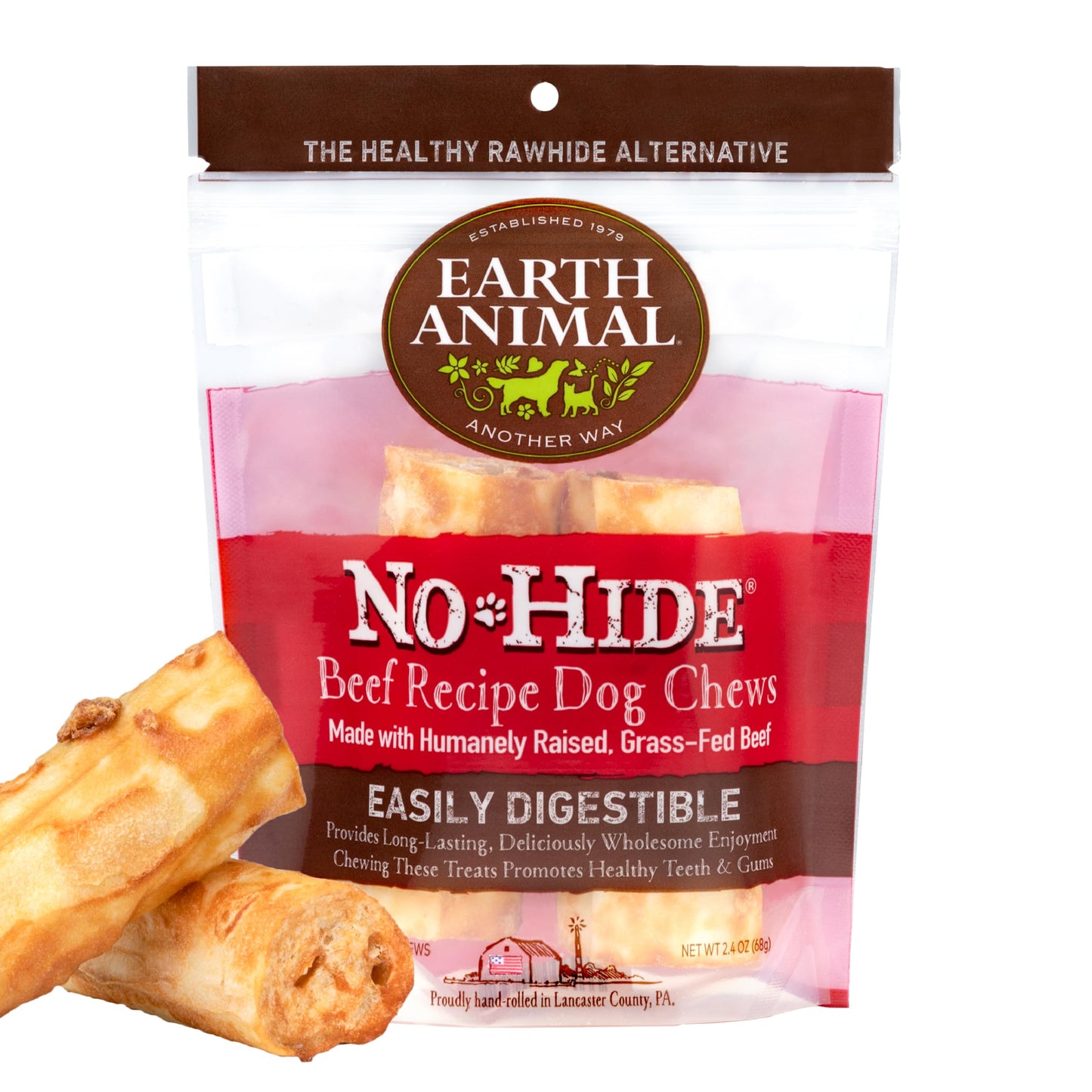 Earth Animal No Hide Small Long Lasting Dog Chew Rolls, Beef, 2 Count Pack of 1