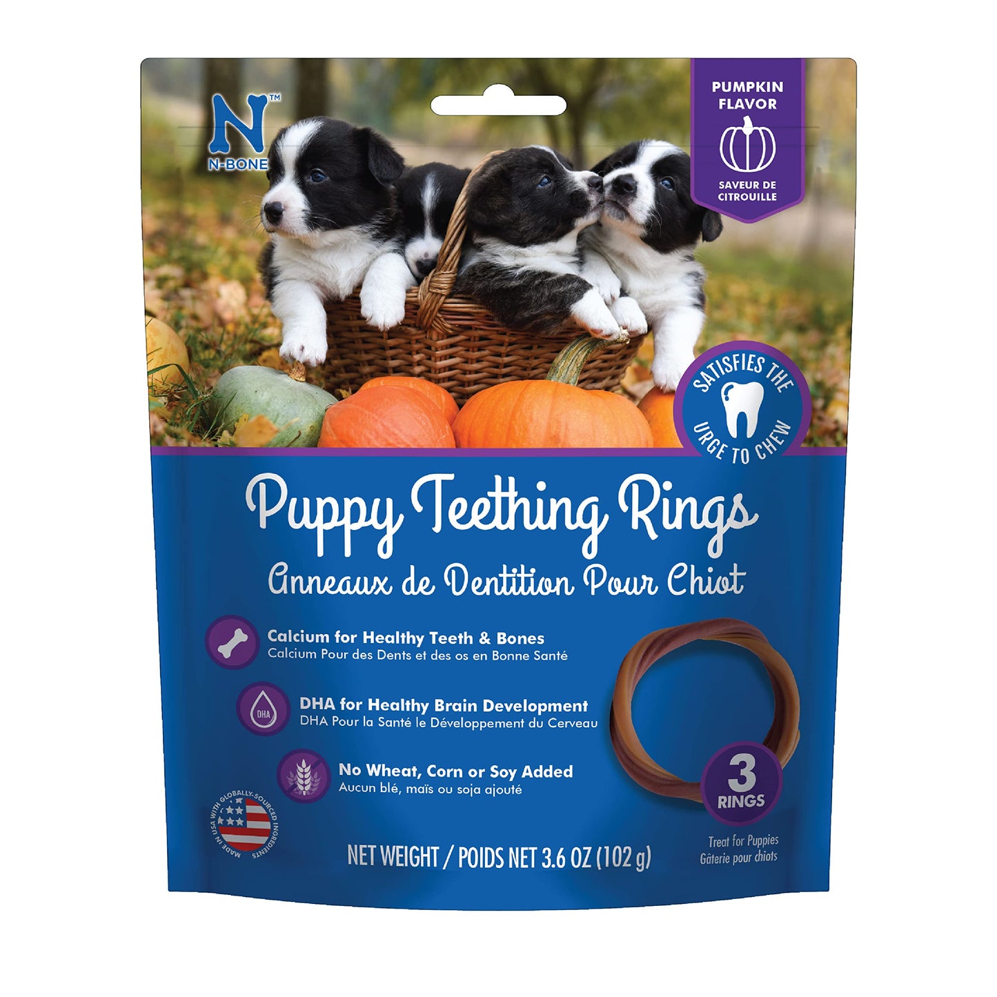 N-Bone Puppy Teething Ring Pumpkin Flavor, 3.6 Oz, 3 Rings