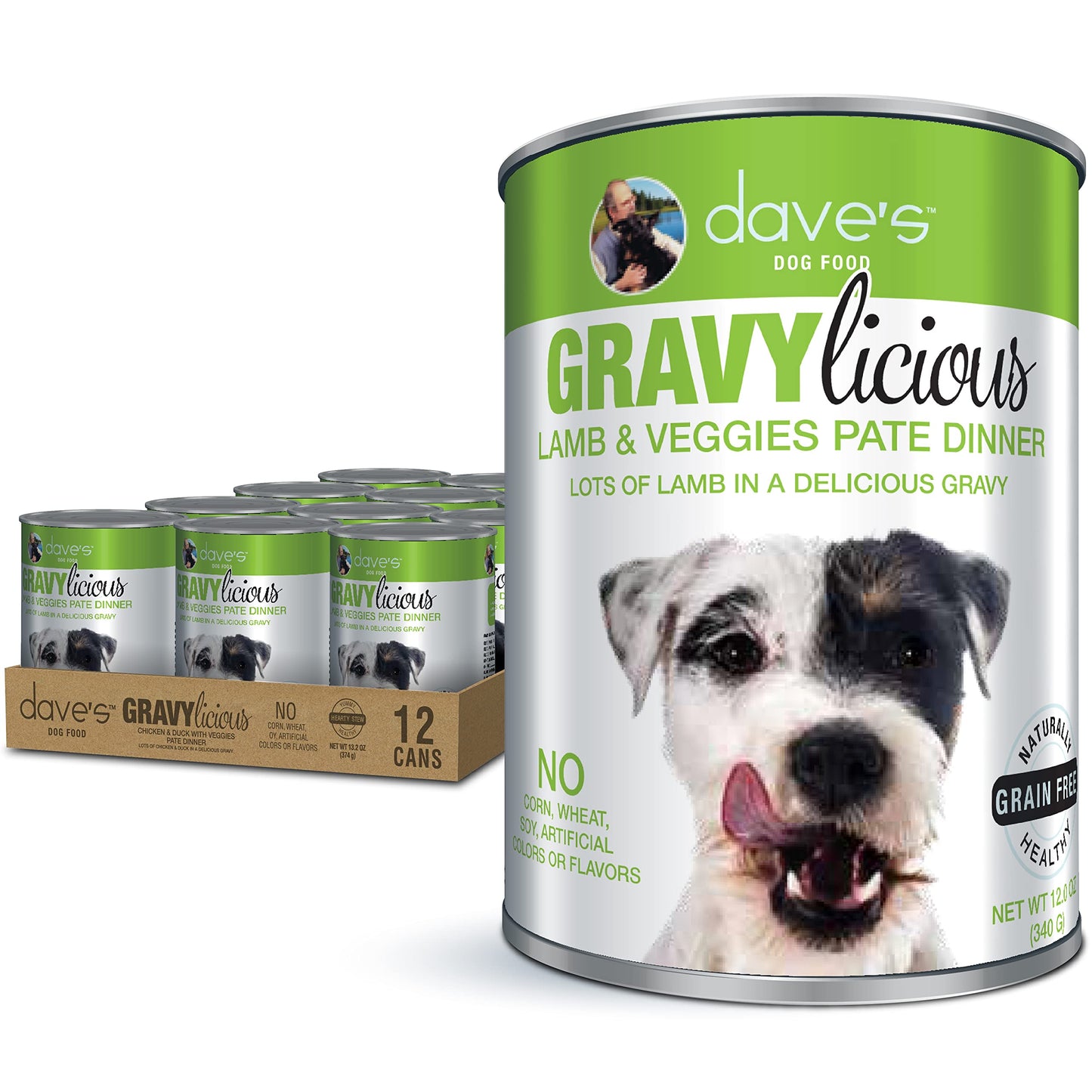 Dave's Pet Food Gravylicous Soft Wet Dog Food for Small & Large Dogs (Lamb with Veggies), Grain Free Canned Dog Food, Added Vitamins & Minerals, Wheat & Gluten-Free, 12oz Cans (Case of 12)