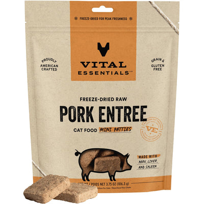 Vital Essentials Freeze Dried Raw Cat Food, Pork Mini Patties Entree, 3.75 oz