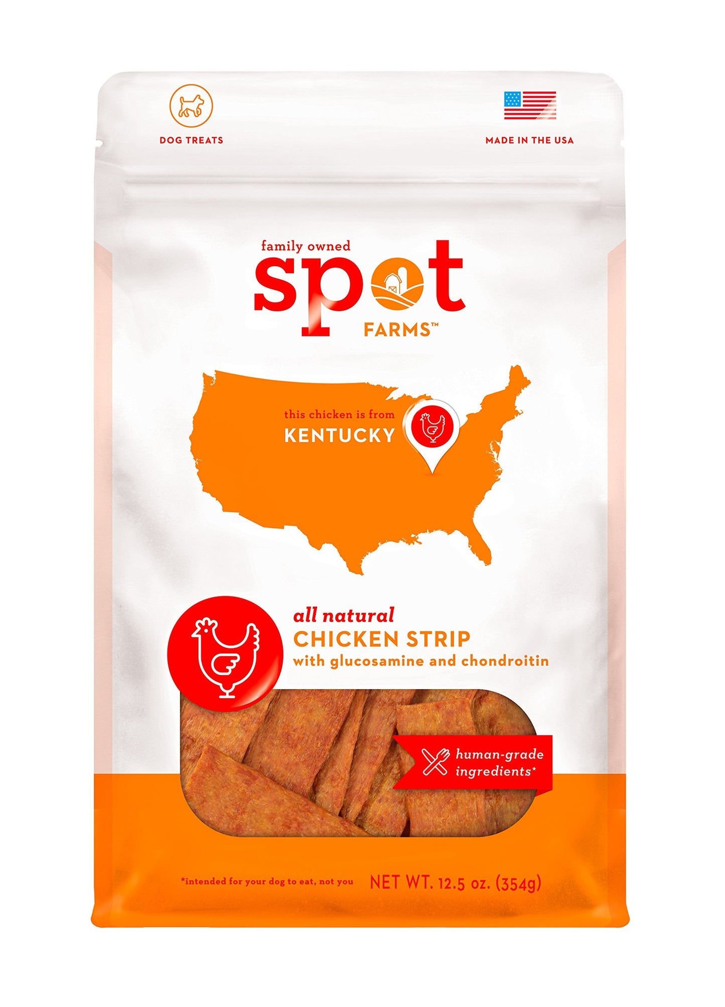 Spot Farms All Natural Human Grade Dog Treats, Chicken Strips with Glucosamine and Chondroitin, 12.5 Ounce