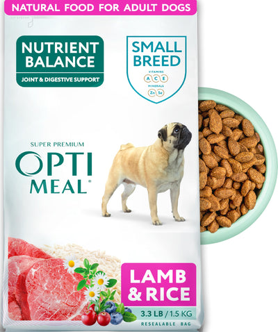 OPtimeal Small Breed Dog Food - Proudly Ukrainian - Nutrient Balance Dry Small Dog Food High-Protein to Support Healthy Digestion and Joint Health (3.3lbs, Lamb & Rice)