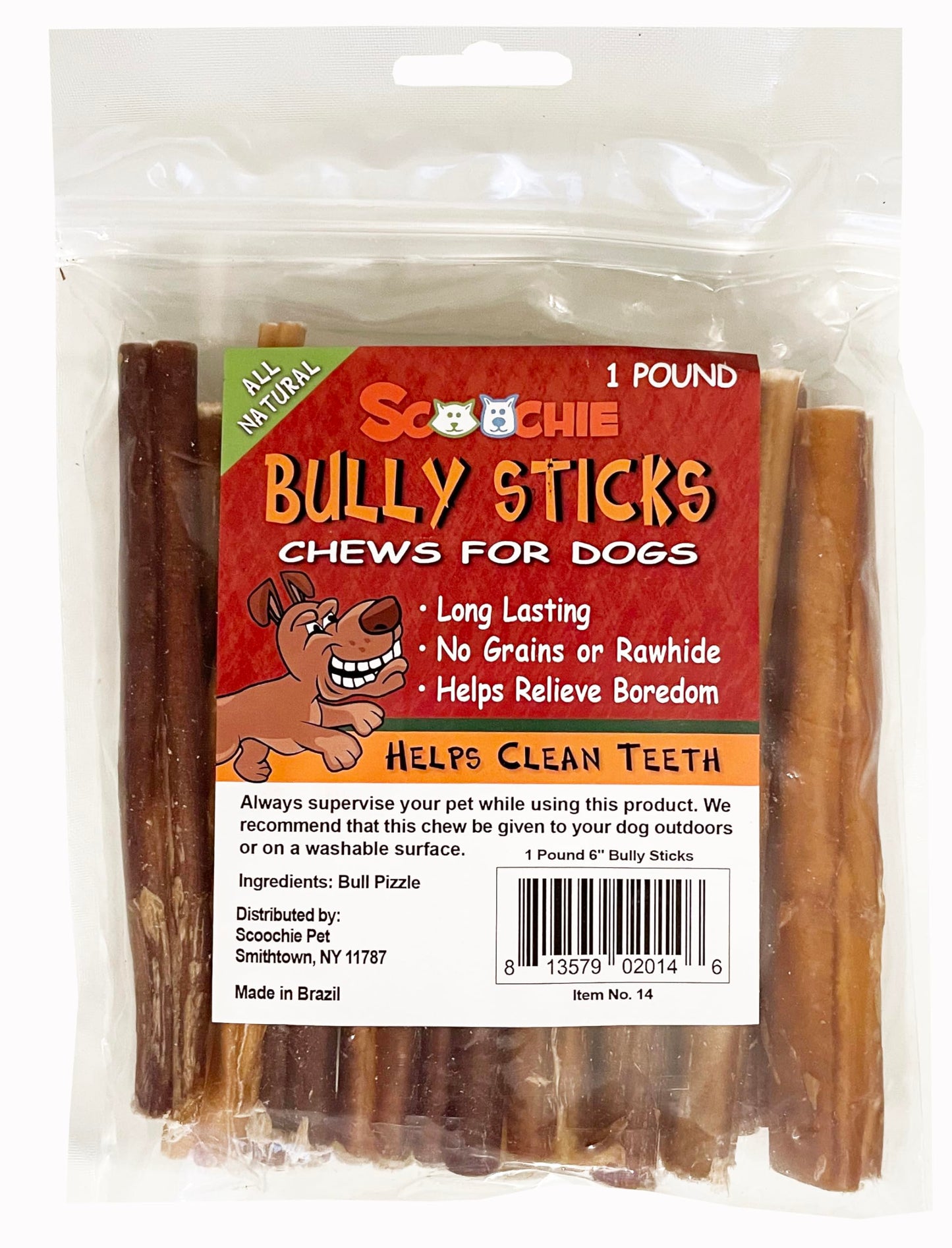 Scoochie Pet 1 Pound 6 Inch Bully Sticks in Zip Lock Bag, Chews for Dogs, Pet Snacks and Treats