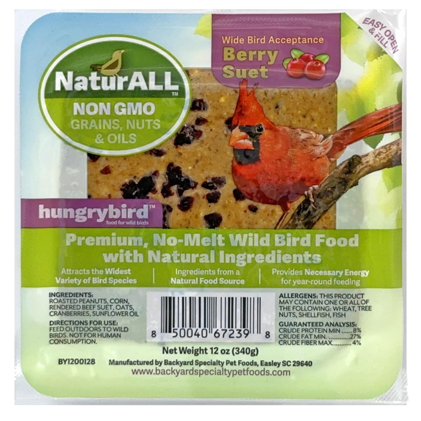 HUNGRYBIRD NaturAll Non GMO Berry Suet Cake