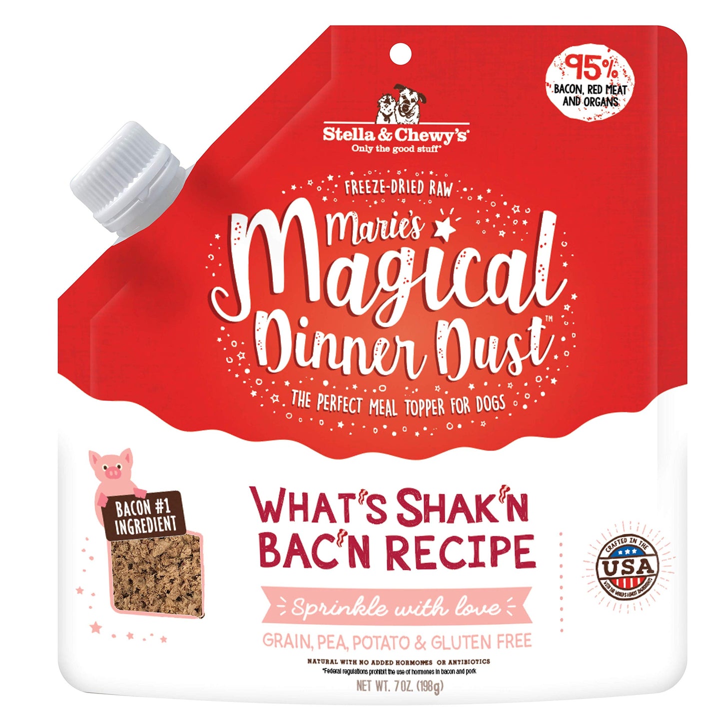 Stella & Chewy's Freeze-Dried Raw Marie's Magical Dinner Dust - Protein Rich, Grain Free Dog & Puppy Food Topper - What's Shak'n Bak'n Recipe - 7 oz Bag