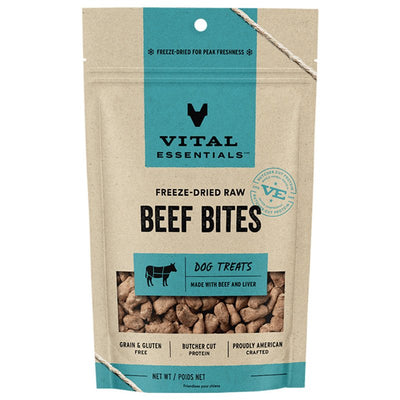 Vital Essentials Freeze Dried Raw Whole Animal Dog Treats, Beef Bites, 2.5 oz