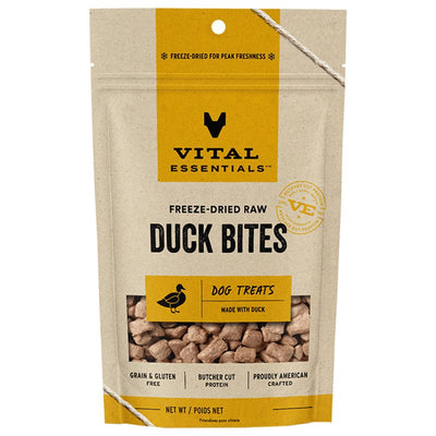 Vital Essentials Freeze Dried Raw Whole Animal Dog Treats, Duck Bites, 2 oz