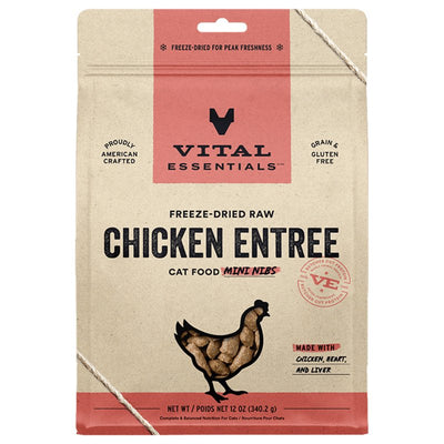 Vital Essentials Freeze Dried Raw Cat Food, Chicken Mini Nibs Entree, 12 oz