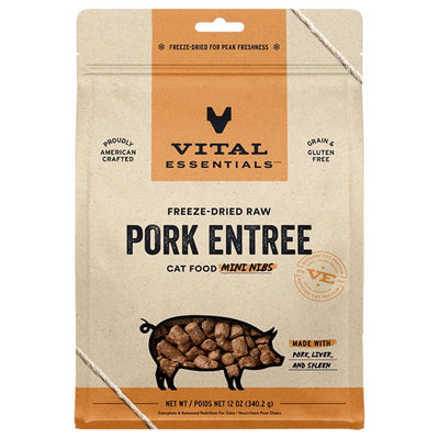 Vital Essentials Freeze Dried Raw Cat Food, Pork Mini Nibs Entree, 12 oz