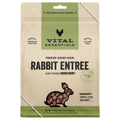 Vital Essentials Freeze Dried Raw Cat Food, Rabbit Mini Nibs Entree, 12 oz