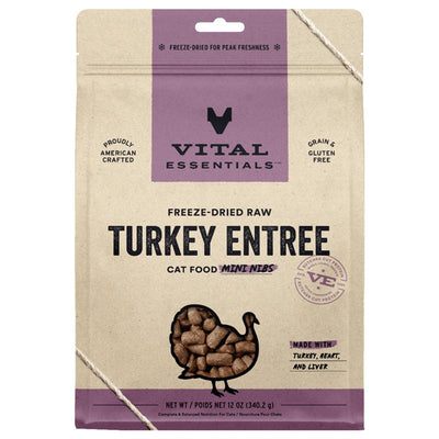 Vital Essentials Freeze Dried Raw Cat Food, Turkey Mini Nibs Entree, 12 oz