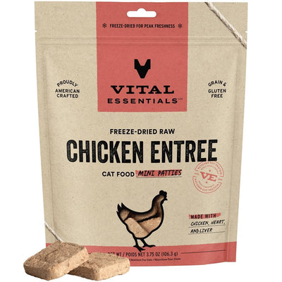 Vital Essentials Freeze Dried Raw Cat Food, Chicken Mini Patties Entree, 3.75 oz