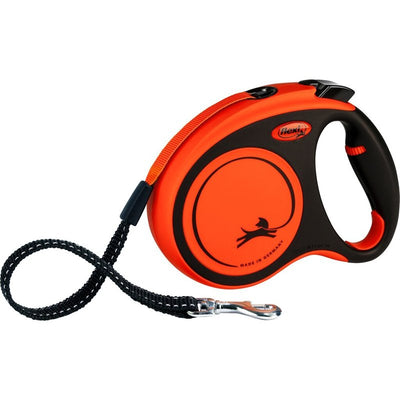 FLEXI New Classic Tape Retractable Dog Leash for Medium Dogs Upto 77 lbs. -16 ft., Orange/Black |Tangle Free Pet Walking Leash with One-Handed Brake, Pause, Lock |German Quality Product