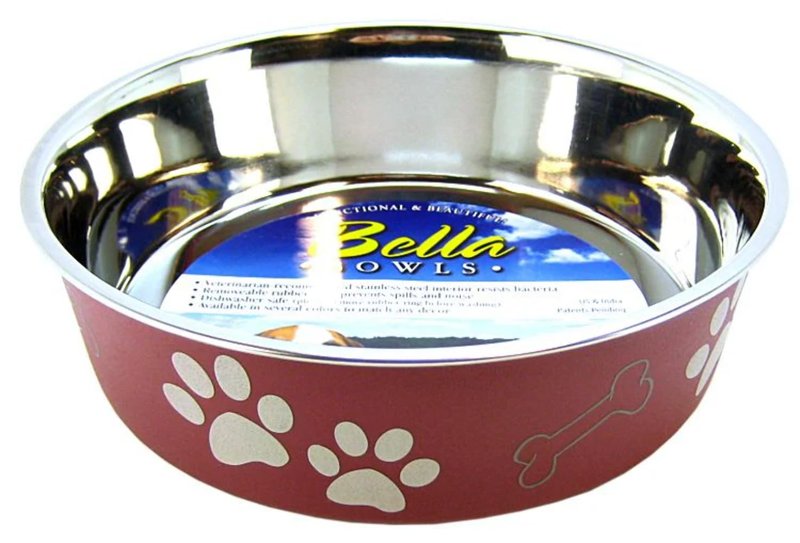 Loving Pets - Bella Bowls - Dog Food Water Bowl No Tip Stainless Steel Pet Bowl No Skid Spill Proof (Large, Merlot Red)