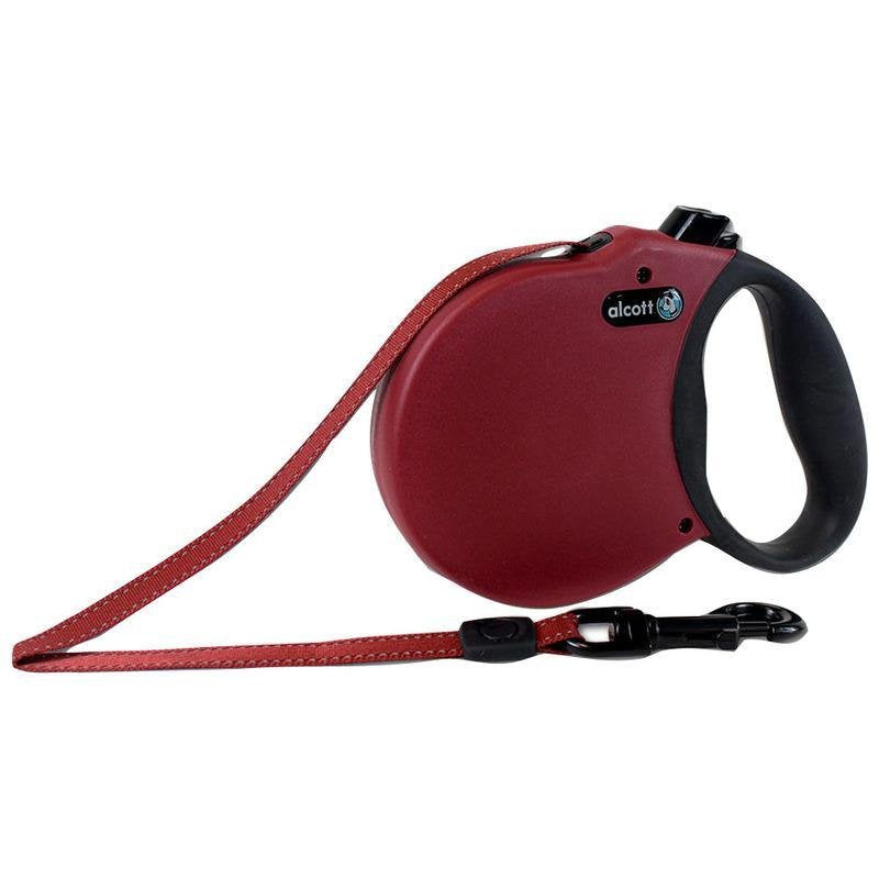 alcott Adventure Retractable Reflective Belt Leash, 10' Long, Extra Small for Dogs Up to 25 lbs, Red with Black Soft Grip Handle