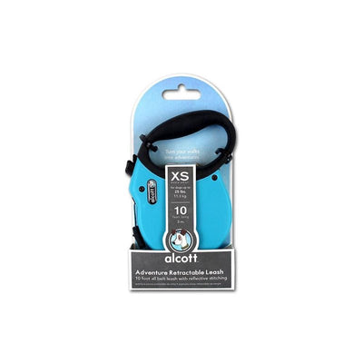 Alcott Adventure Retractable Reflective Belt Leash, 10' Long, Extra Small for Dogs Up to 25 lbs, Blue with Black Soft Grip Handle,RLSH AA XS BL