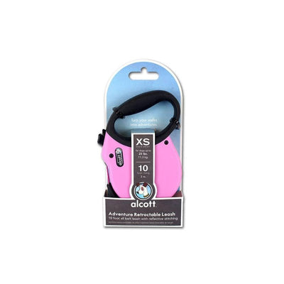 Alcott Adventure Retractable Reflective Belt Leash, 10' Long, Extra Small for Dogs Up to 25 lbs, Pink with Black Soft Grip Handle,RLSH AA XS PK