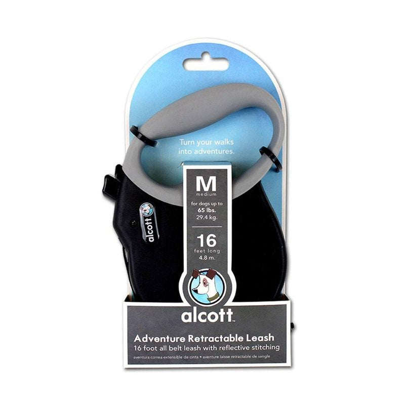 Alcott Adventure Retractable Reflective Belt Leash, 16' Long, Medium for Dogs Up to 65 lbs, Blue with Black Soft Grip Handle,RLSH AA MD BK