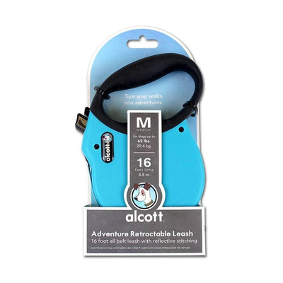 Alcott Adventure Retractable Reflective Belt Leash, 16' Long, Medium for Dogs Up to 65 lbs, Pink with Black Soft Grip Handle,Blue,RLSH AA MD BL