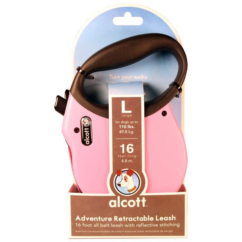 alcott Adventure Retractable Reflective Belt Leash, Large, Pink