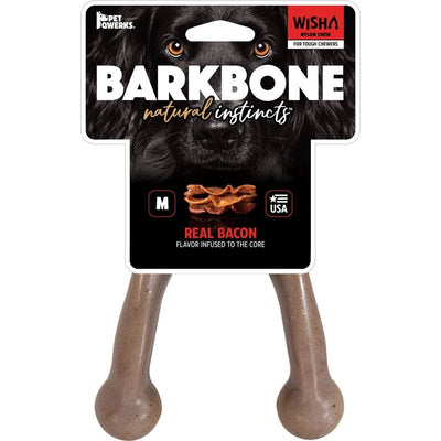 Pet Qwerks Wishbone BarkBone - Nylon Chew Toy for Aggressive Chewers - Bacon Flavor - 6.75"