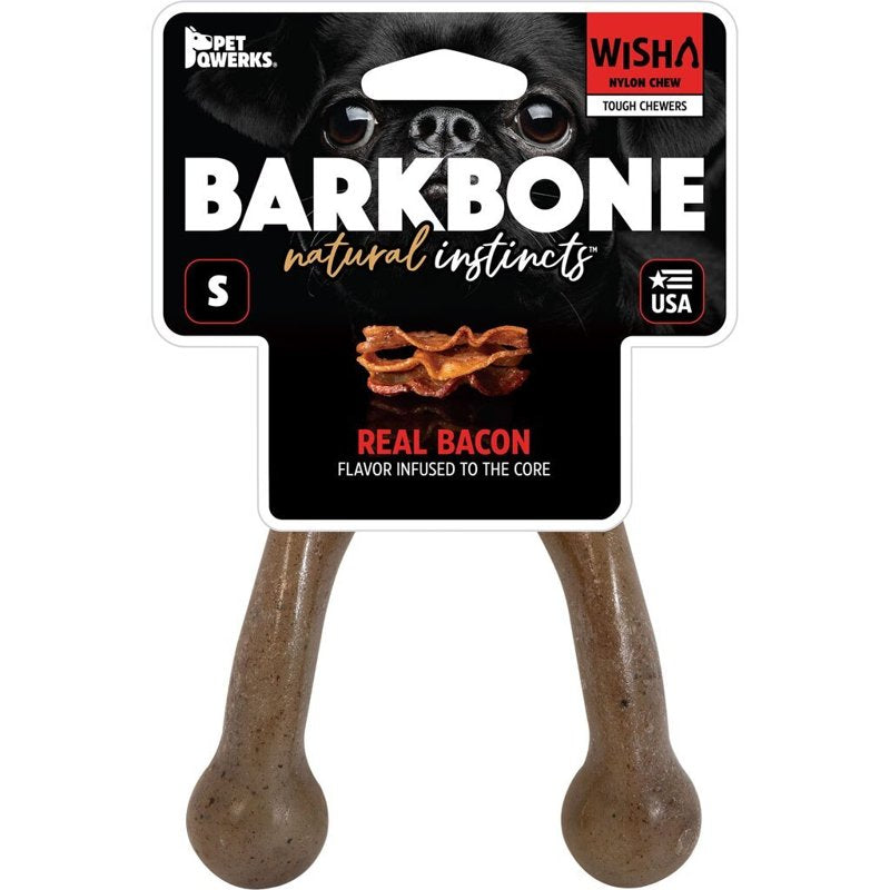 Pet Qwerks Wishbone BarkBone - Nylon Chew Toy for Aggressive Chewers - Bacon Flavor - 5.38"