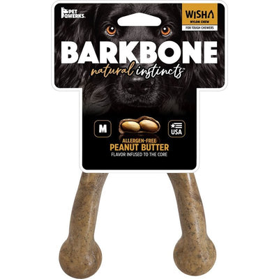 Pet Qwerks Wishbone BarkBone - Nylon Chew Toy for Aggressive Chewers - Peanut Butter Flavor - 6.75"