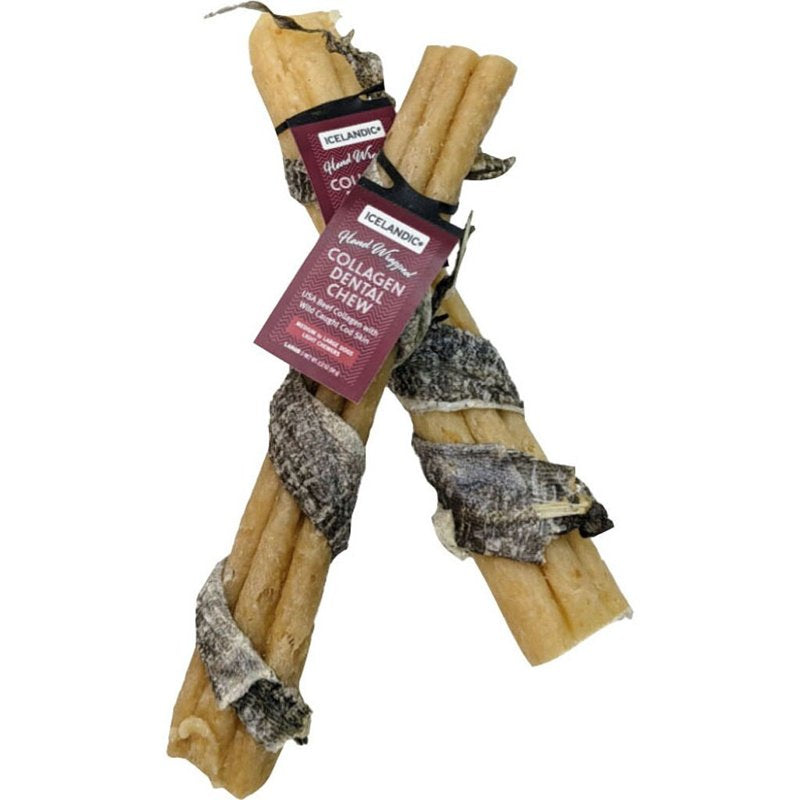 Icelandic+ Beef Collagen Dental Chew Stick Wrapped with Fish 8" Dog Treat