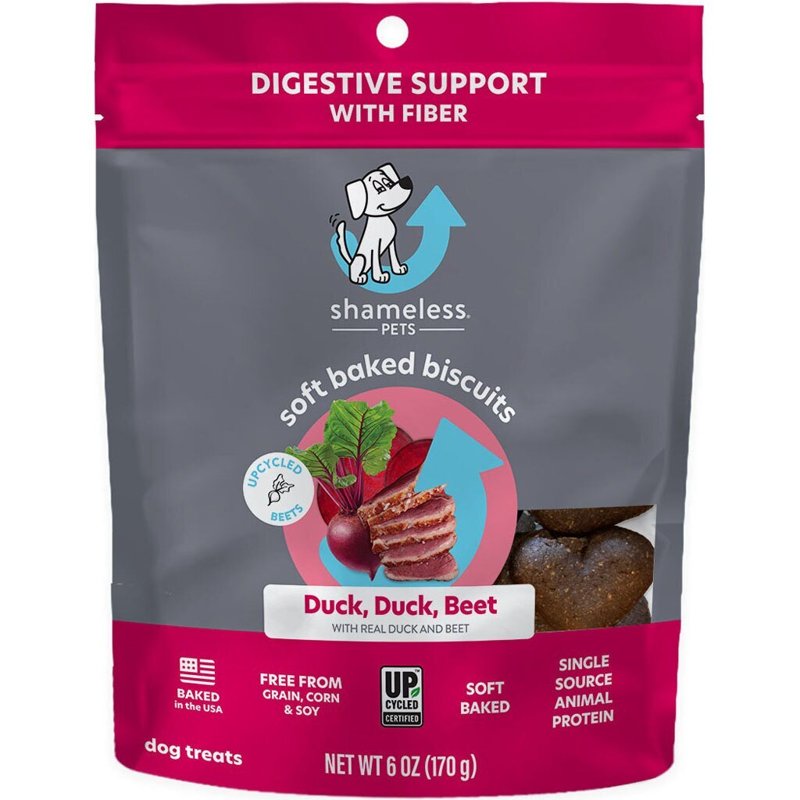 Shameless Pets Soft-Baked Dog Treats, Duck Duck Beet - Natural & Healthy Dog Chews for Digestive Support with Fiber - Dog Biscuits Baked & Made in USA, Free from Grain, Corn & Soy - 1-Pack