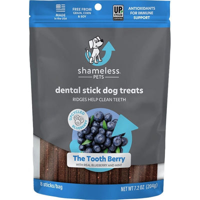 Shameless Pets Dental Treats for Dogs, The Tooth Berry - Healthy Dental Sticks with Immune Support for Teeth Cleaning & Fresh Breath - Dog Bones Dental Chews Free from Grain, Corn & Soy