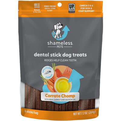 Shameless Pets Dental Treats for Dogs, Carrate Chomp - Healthy Dental Sticks with Skin & Coat Support for Teeth Cleaning & Fresh Breath - Dog Bones Dental Chews Free from Grain, Corn & Soy