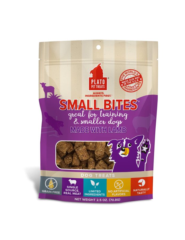 PLATO Pet Treats Small Bites - Air-Dried Training Treats for Dogs - Supports Healthy Digestion - Limited Ingredients - Lamb 2.5oz