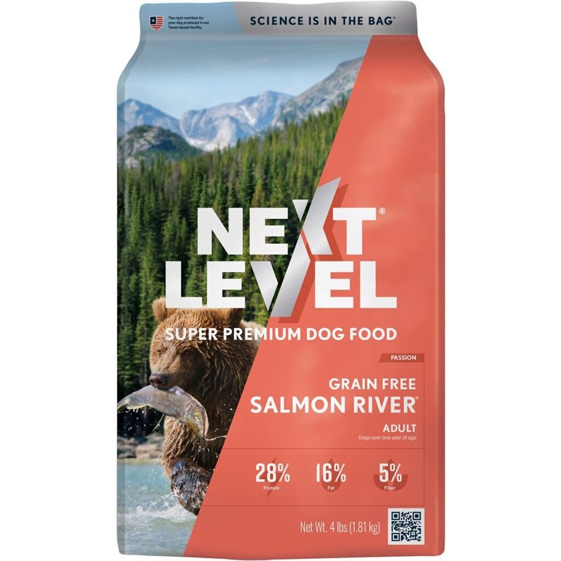 Next Level Super Premium Dog Food - Grain Free Salmon River - Dry Kibble for Dogs at All Life Stages of All Breeds - 28% Protein, Fish and Sweet Potato, Gluten Free Grains (4 Pound)