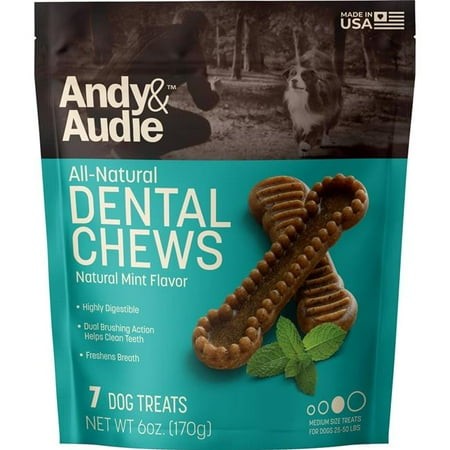 Andy & Audie All-Natural Mint Dental Chews for Dogs, Medium, 6 oz