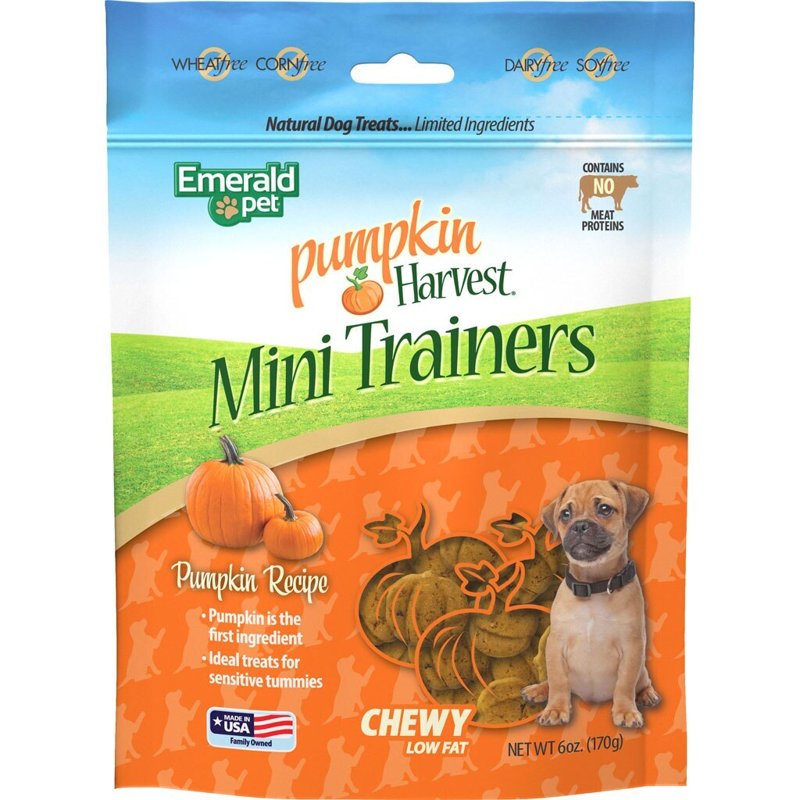 Emerald Pet Pumpkin Mini Trainers Dog Treats, 6 oz - Support Healthy Digestion, Allergen-Friendly, Vegetarian, Low-Fat, Grain Free, Made in USA