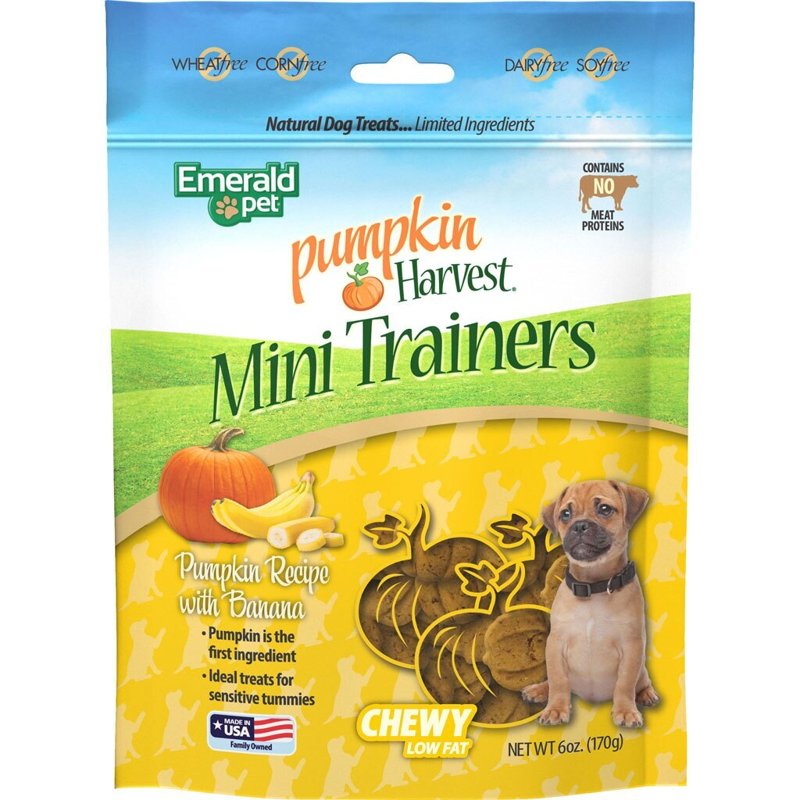 Emerald Pet Pumpkin Harvest Mini Trainers Pumpkin with Banana Chewy Dog Treats Made in The USA, Pumpkin with Banana 6oz (Banana Mini)