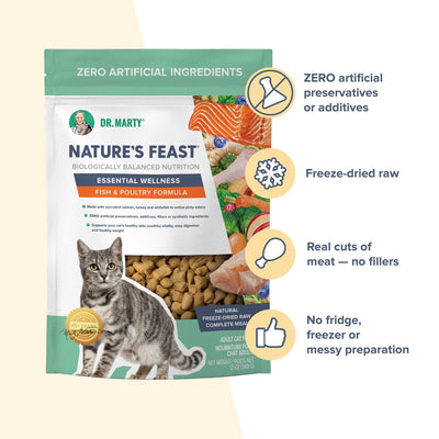 Dr. Marty Nature's Feast Essential Wellness Fish & Poultry Freeze-Dried Raw Cat Food, 5.5 oz Bag
