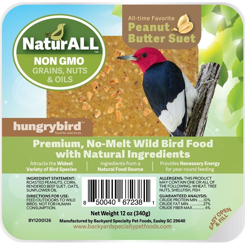 HUNGRYBIRD NaturAll Non GMO Peanut Butter Suet Cake