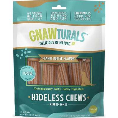 Gnawturals Hideless Chews for Dogs Easily Digestible Ribbed Knotted Bones Rawhide Free (Peanut Butter), 1 Count (Pack of 1)