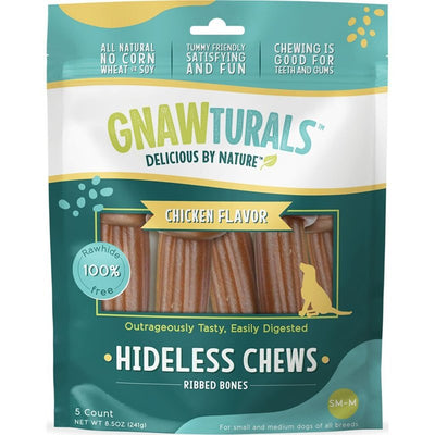 Gnawturals Hideless Chews for Dogs Easily Digestible Ribbed Knotted Bones Rawhide Free (Chicken), 1 Count (Pack of 1)