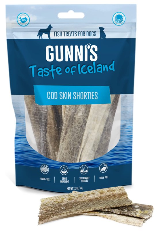 Gunnis Cod Skin Shorties Fish Dog Chew Treats, 2.5 Ounce Bag