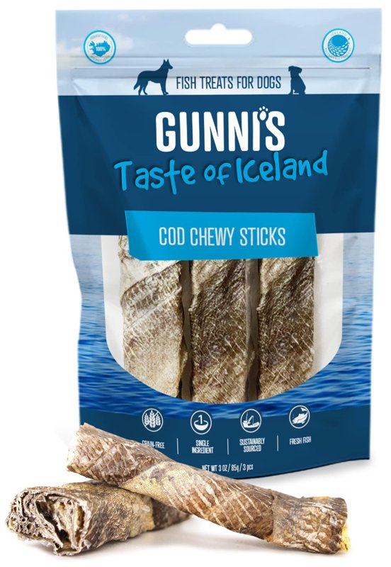 Gunnis Cod Skin Chewy Sticks Fish Dog Treats, 3 Count Bag