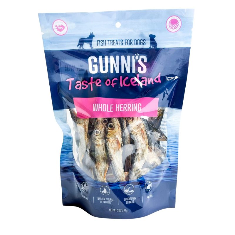 Gunnis Whole Herring Fish Crunchy Dog Treats, 3 Ounce Bag