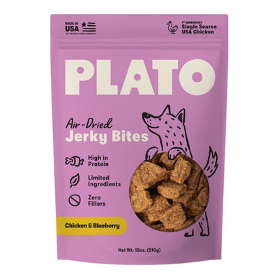 Plato Pet Treats Jerky Bites Chicken with Blueberry Dog Treats