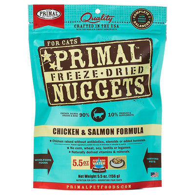 Primal Freeze Dried Raw Cat Food Nuggets Chicken & Salmon, Complete & Balanced Meal or Topper, Premium, Healthy, Grain Free, High Protein Raw Cat Food with Probiotics (5.5 oz)