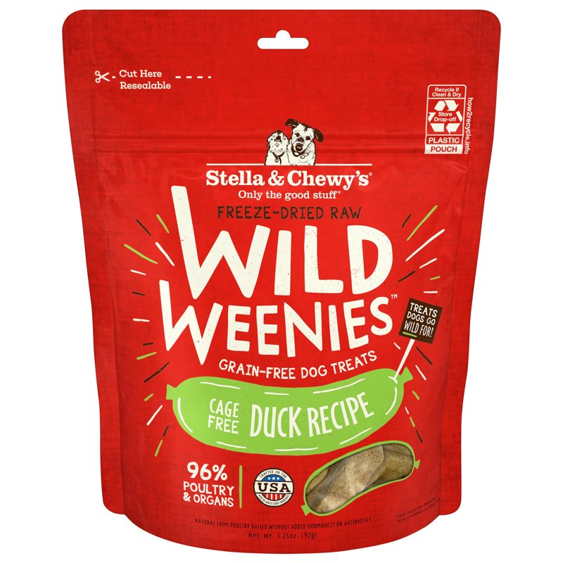 Stella & Chewy's Freeze-Dried Raw Wild Weenies Dog Treats - All-Natural, Protein Rich, Grain Free Dog & Puppy Treat - Great for Training & Rewarding - Cage-Free Duck Recipe - 3.25 oz Bag