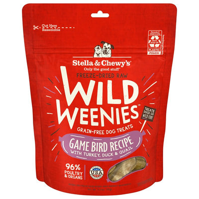 Stella & Chewy's Freeze-Dried Raw Wild Weenies Dog Treats - All-Natural, Protein Rich, Grain Free Dog & Puppy Treat - Great for Training & Rewarding - Game Bird Recipe - 3.25 oz Bag