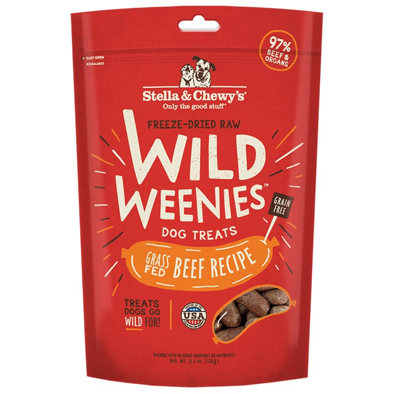 Stella & Chewy's Freeze-Dried Raw Wild Weenies Dog Treats - All-Natural, Protein Rich, Grain Free Dog & Puppy Treat - Great for Training & Rewarding - Grass-Fed Beef Recipe - 11.5 oz Bag