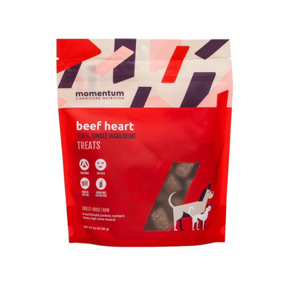 Momentum Carnivore Nutrition Freeze-Dried Beef Hearts - Single-Ingredient Raw Dog Treats - High-Protein, Grain-Free Snacks for Dogs - 3 oz Bag